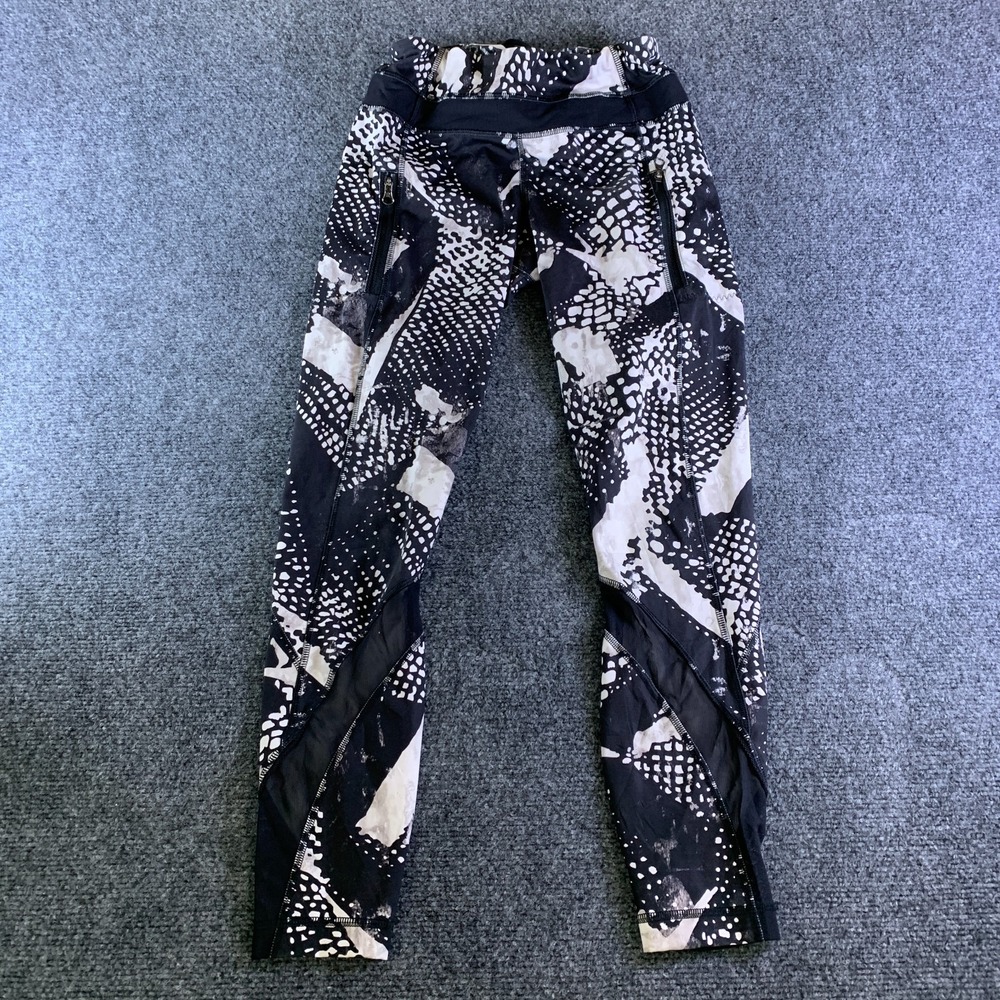 Lululemon Athletic Leggings Womens 4 (Fits 22x24.5) White Black Abstract Pull On